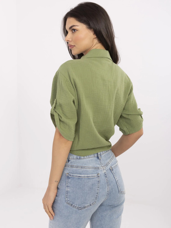 Stylowa khaki koszula z 3/4 rękawem