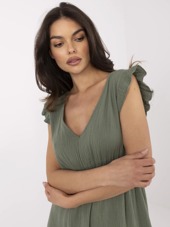 Khaki rozkloszowana letnia sukienka