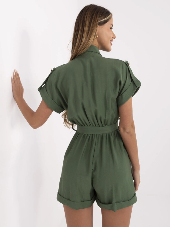 Stylowy khaki kombinezon z krótkim rękawem