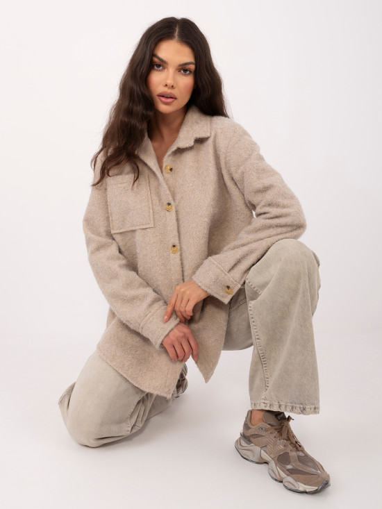 Beżowa kurtka przejściowa z kołnierzykiem i kieszeniami