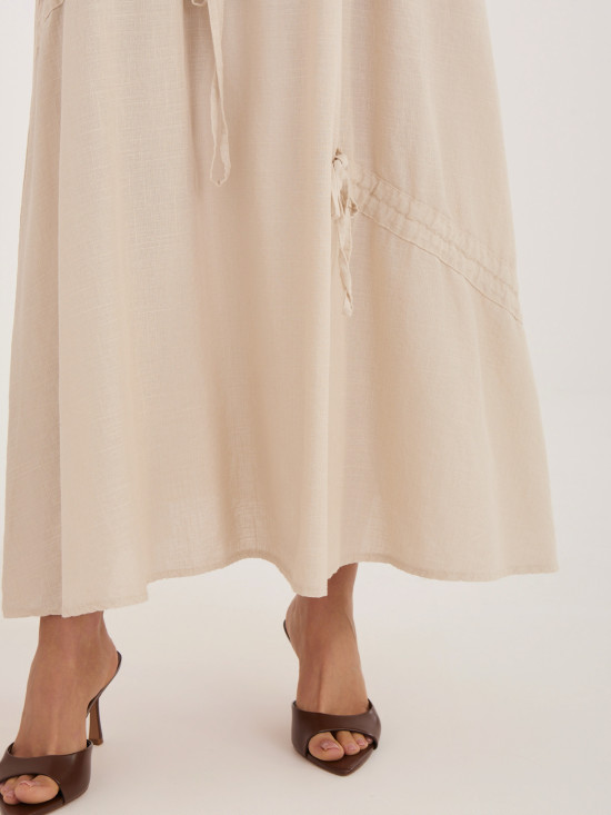 Beżowa spódnica midi z wiązaniem