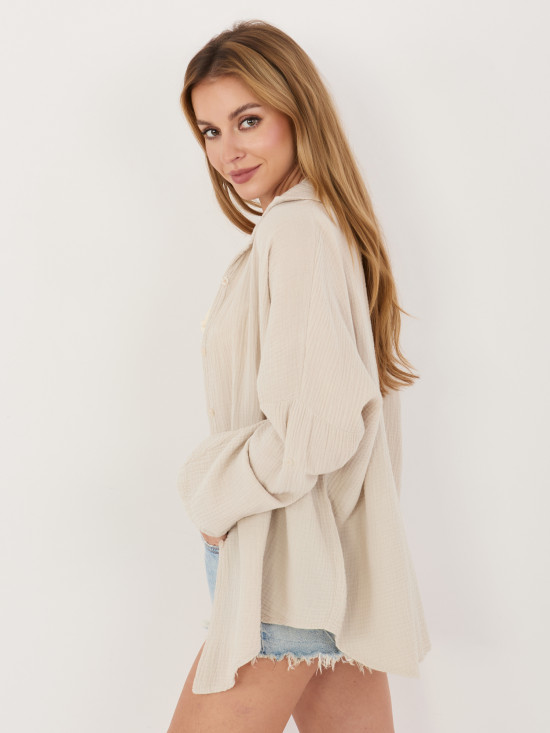 Beżowa koszula bawełniana z kołnierzykiem