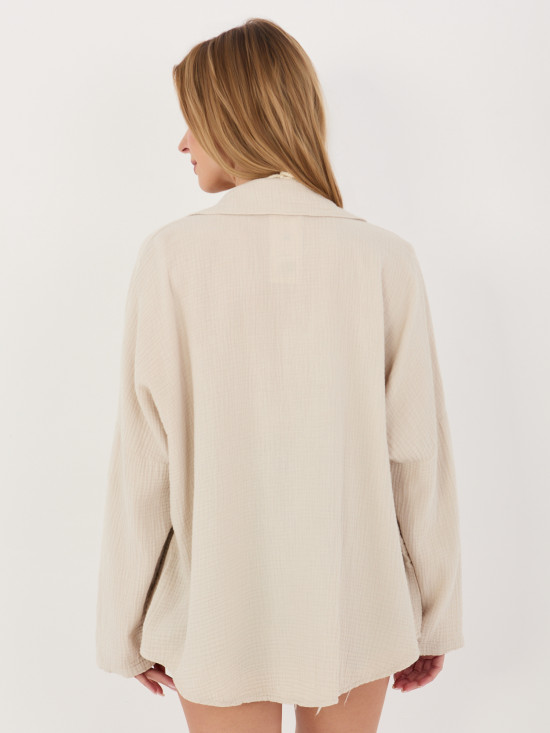 Beżowa koszula bawełniana z kołnierzykiem