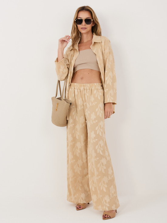 Beżowy komplet z koszulą i spodniami z wiskozy