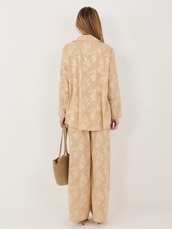 Beżowy komplet z koszulą i spodniami z wiskozy