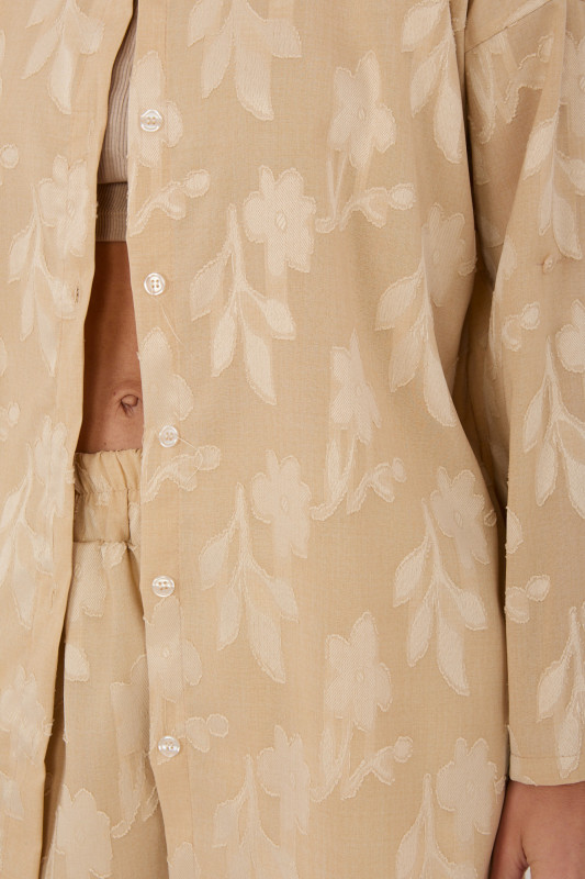 Beżowy komplet z koszulą i spodniami z wiskozy