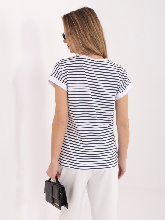 Biało-granatowa prążkowana koszulka z krótkim rękawem