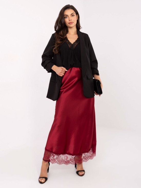 Bordowa spódnica maxi z koronką