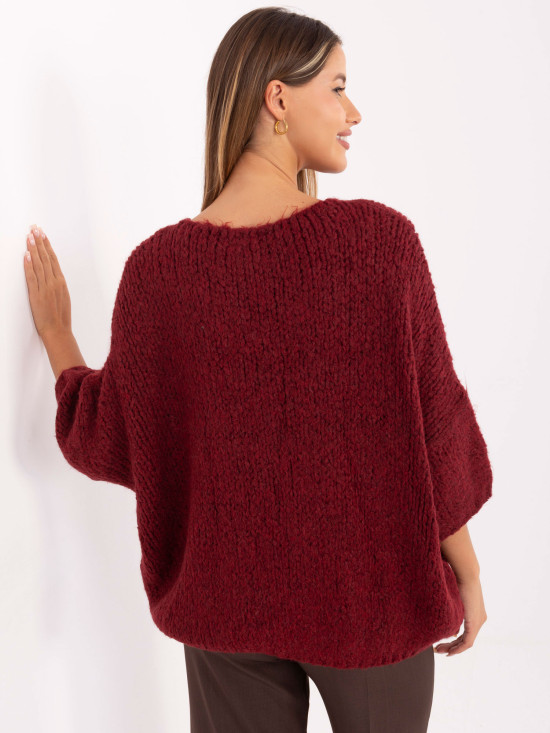 Stylowy bordowy sweter z 3/4 rękawami