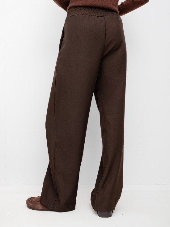 Brązowe eleganckie spodnie wide leg z wysokim stanem