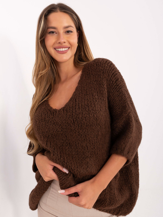 Brązowy sweter z 3/4 rękawami