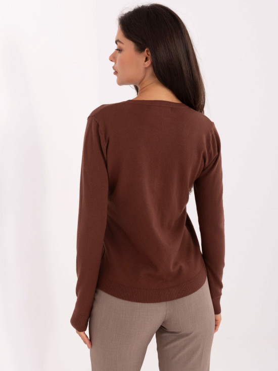 Brązowy sweter z V-dekoltem