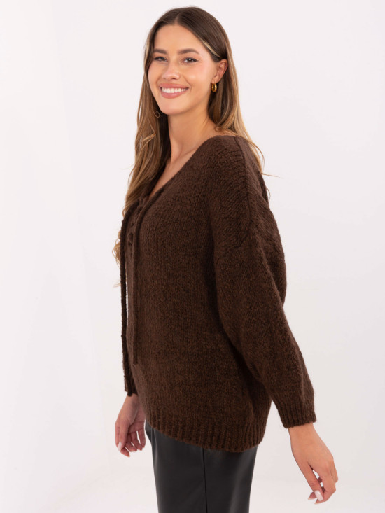 Brązowy sweter z wiązanym dekoltem
