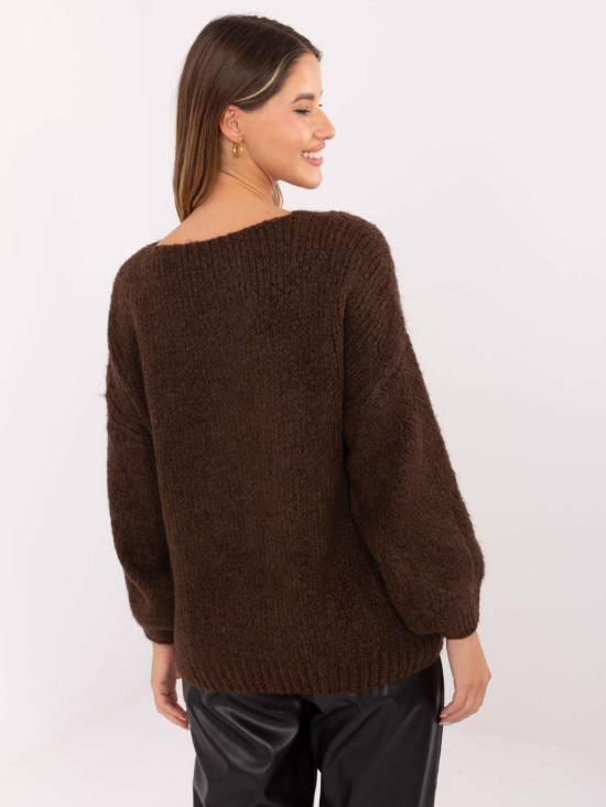 Brązowy sweter z wiązanym dekoltem