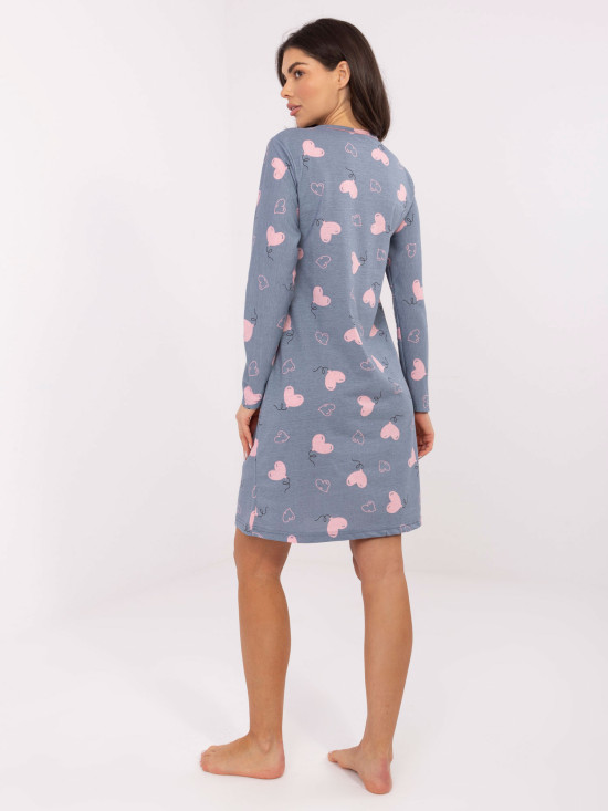 Damska koszula nocna z długim rękawem, ciemnoniebieska, bawełniana