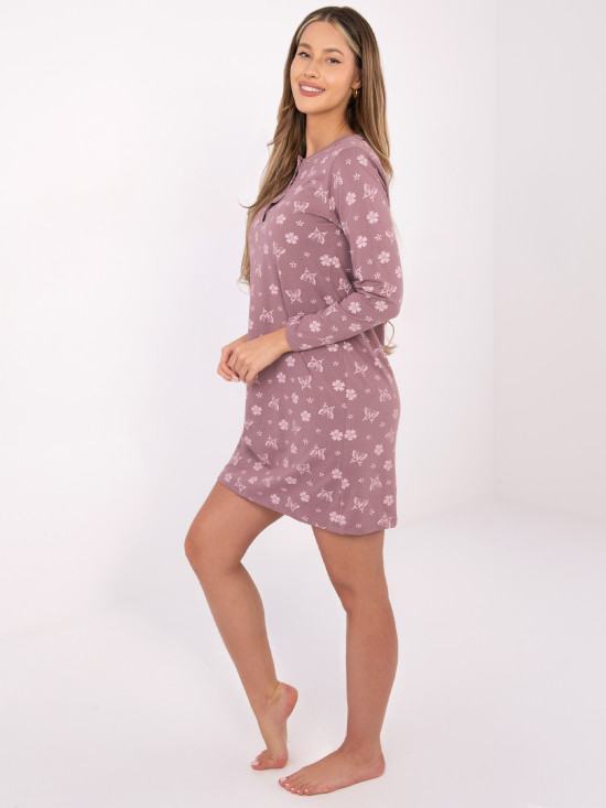 Damska koszula nocna z długim rękawem, ciemnoróżowa