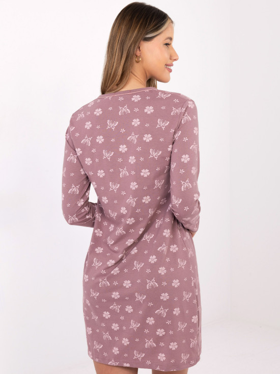 Damska koszula nocna z długim rękawem, ciemnoróżowa