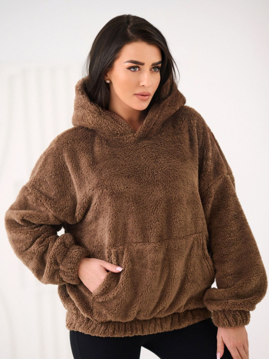 Beżowa bluza z kapturem i kieszenią