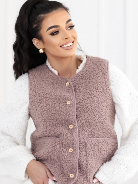 Beżowa kamizelka futrzana na guziki