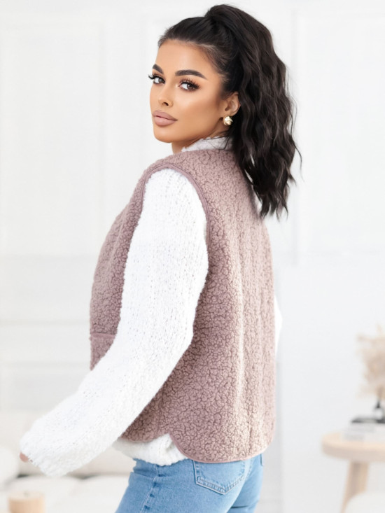 Beżowa kamizelka futrzana na guziki