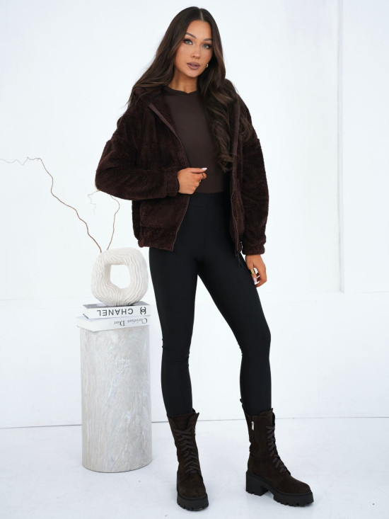 Damska brązowa bluza z kapturem i suwakiem