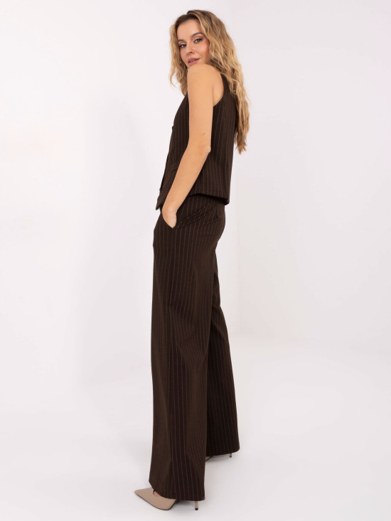 Elegancka brązowa kamizelka w paski z podszewką