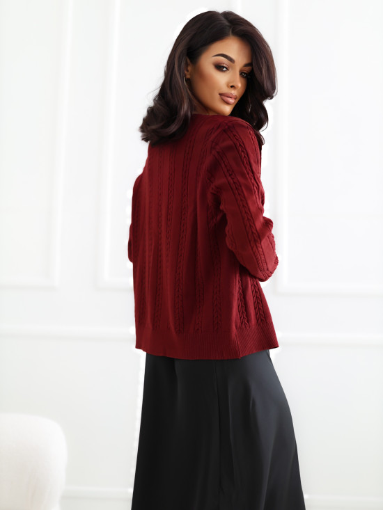 Elegancki czerwony sweter z okrągłym dekoltem