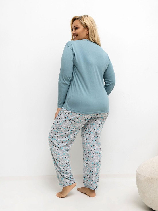 Damska bawełniana piżama w kwiaty z guzikami