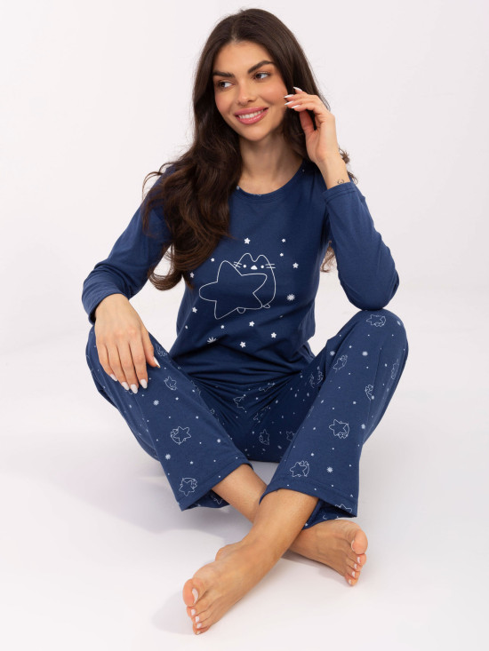 Damska piżama z długim rękawem w ciemnoniebieskim kolorze