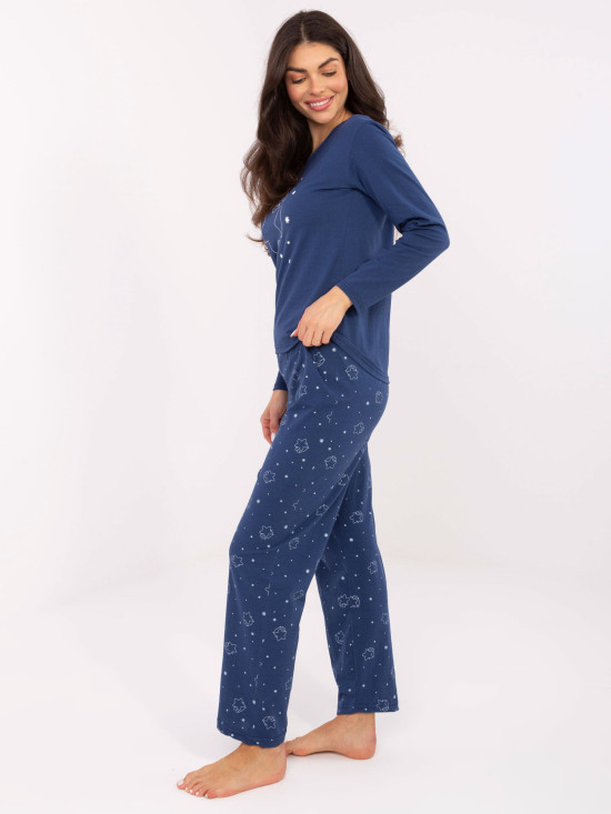 Damska piżama z długim rękawem w ciemnoniebieskim kolorze