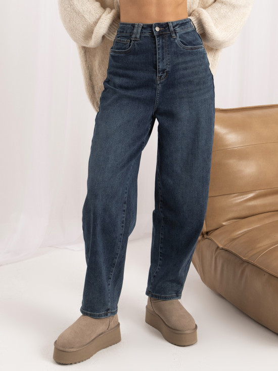 Ciemnoniebieskie jeansy balloon fit z wysokim stanem