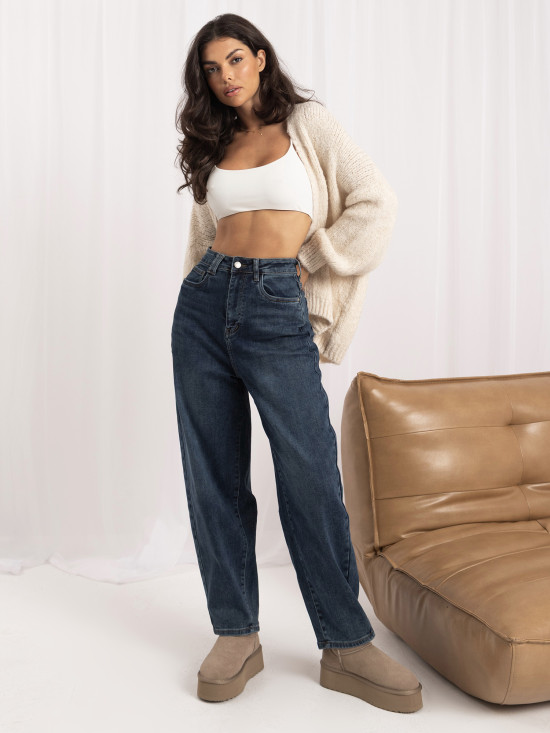 Ciemnoniebieskie jeansy balloon fit z wysokim stanem