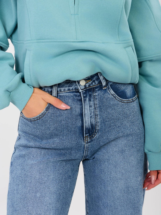 Damskie jeansy balloon fit z wysokim stanem, ciemnoniebieskie