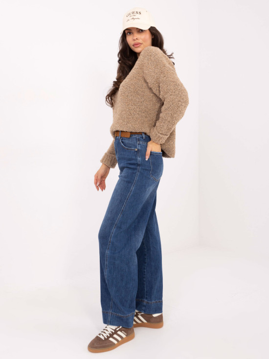 Damskie jeansy balloon fit z wysokim stanem, ciemnoniebieskie