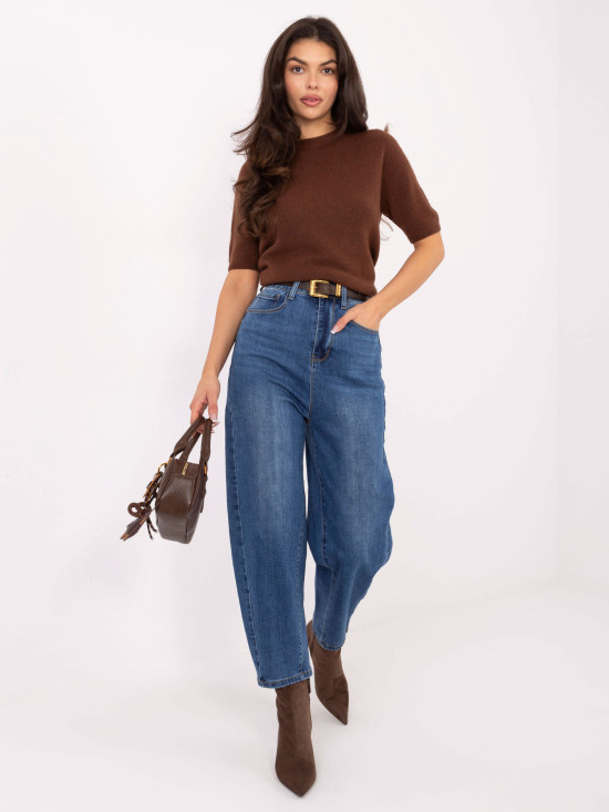 Damskie jeansy balloon fit z wysokim stanem, ciemnoniebieskie