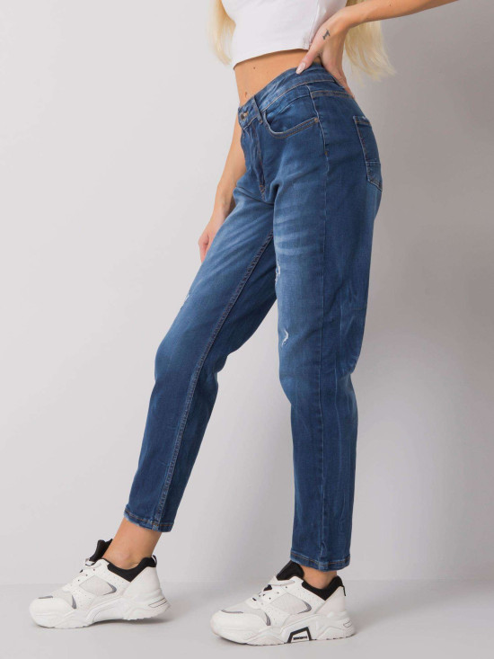 Ciemnoniebieskie mom jeansy o prostym kroju