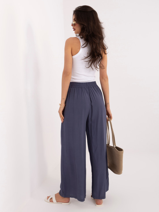 Damskie spodnie palazzo z wiskozy, ciemnoniebieskie