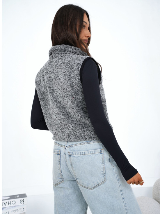 Damska ciemnoszara kamizelka futrzana