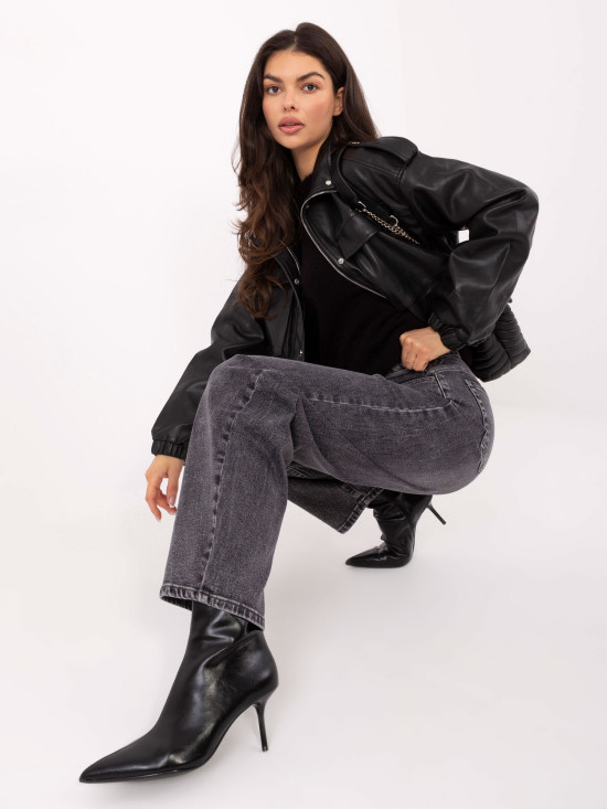 Damskie ciemnoszare jeansy balloon fit