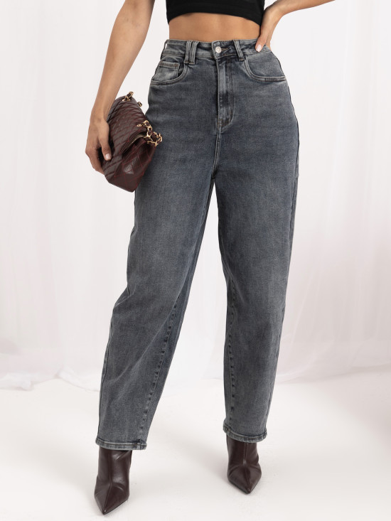 Ciemnoszare jeansy balloon fit z wysokim stanem