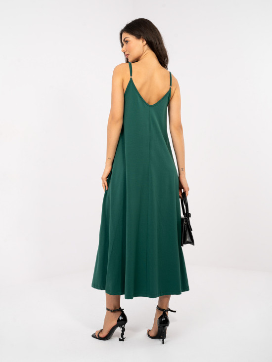Ciemnozielona letnia maxi sukienka na ramiączkach