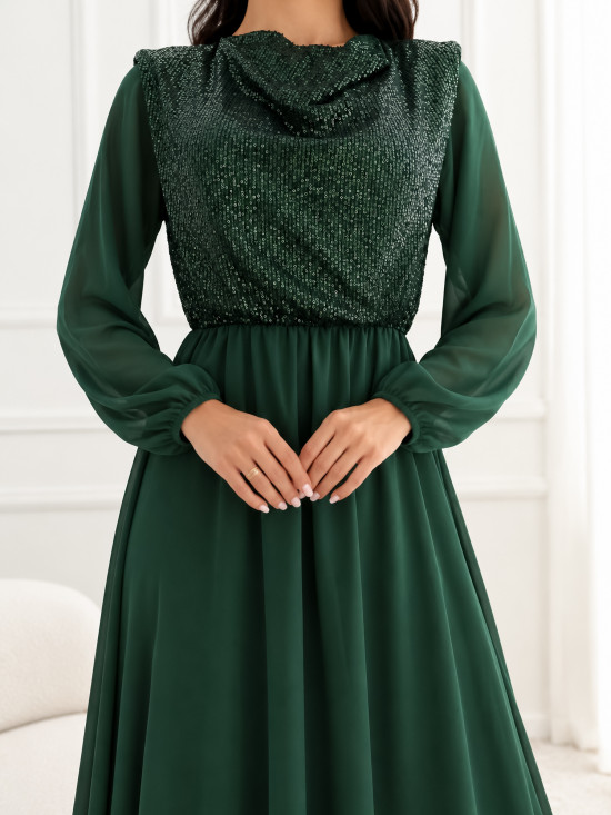 Elegancka ciemnozielona sukienka maxi z cekinami