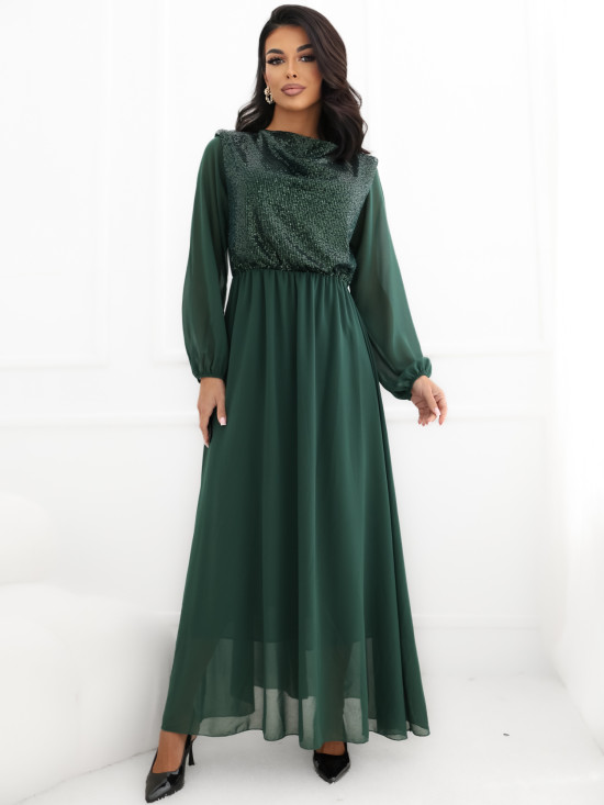 Elegancka ciemnozielona sukienka maxi z cekinami