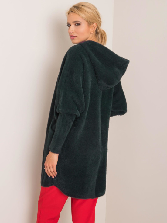 Beżowy płaszcz alpaka z kapturem