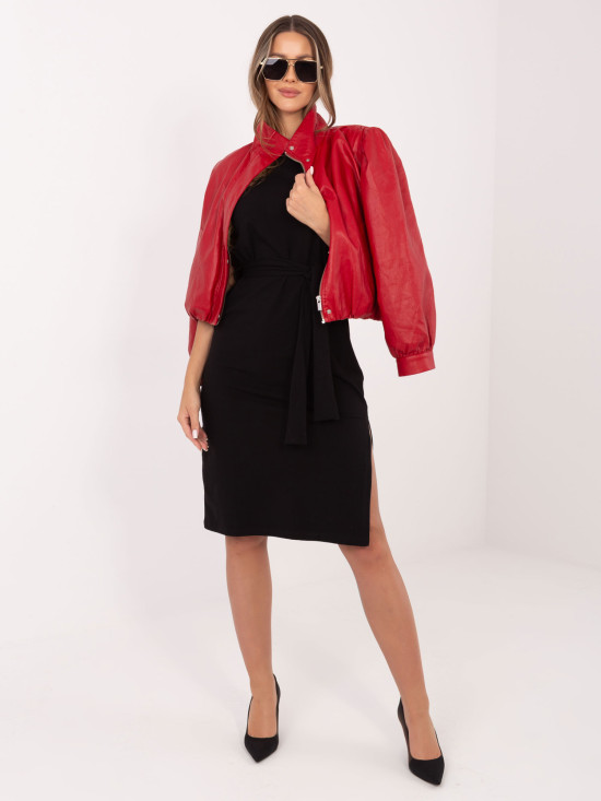 Czarna bawełniana sukienka letnia z paskiem