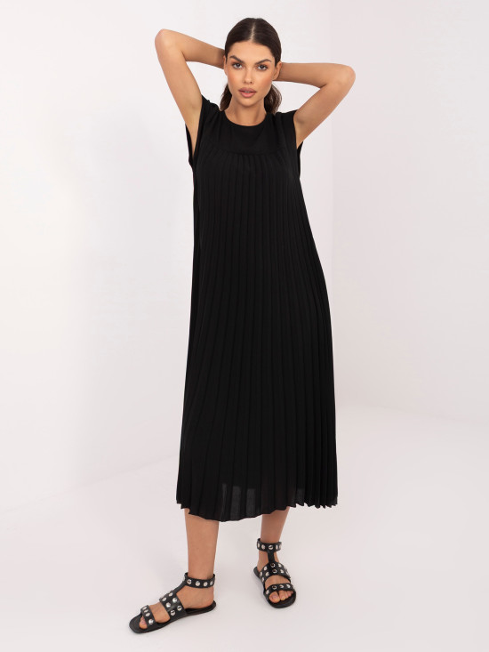 Czarna midi sukienka koktajlowa z kieszeniami