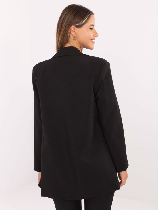 Elegancka czarna marynarka z podszewką i broszką