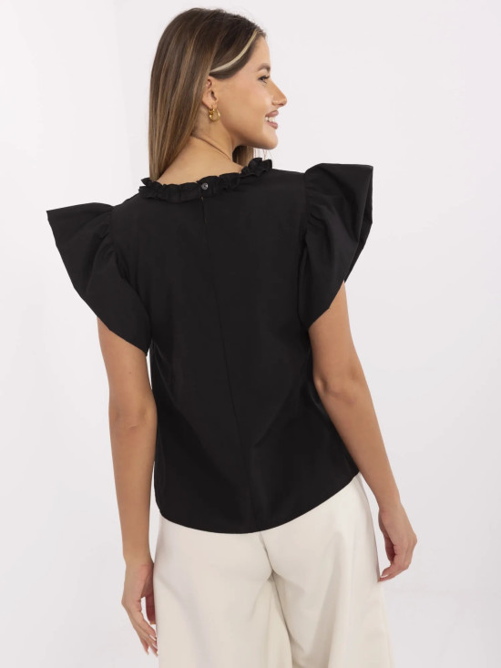 Elegancka czarna bluzka z falbanami