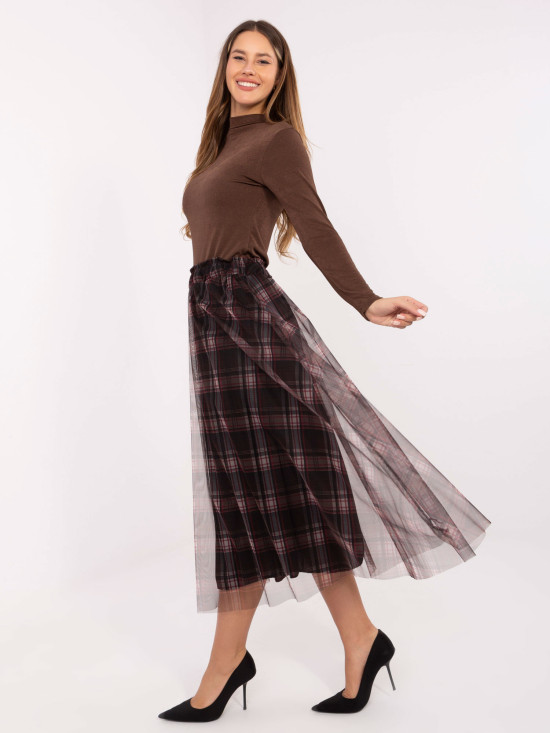 Czarna elegancka spódnica tiulowa w kratkę, midi