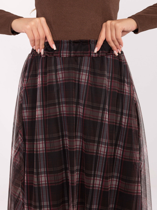 Czarna elegancka spódnica tiulowa w kratkę, midi